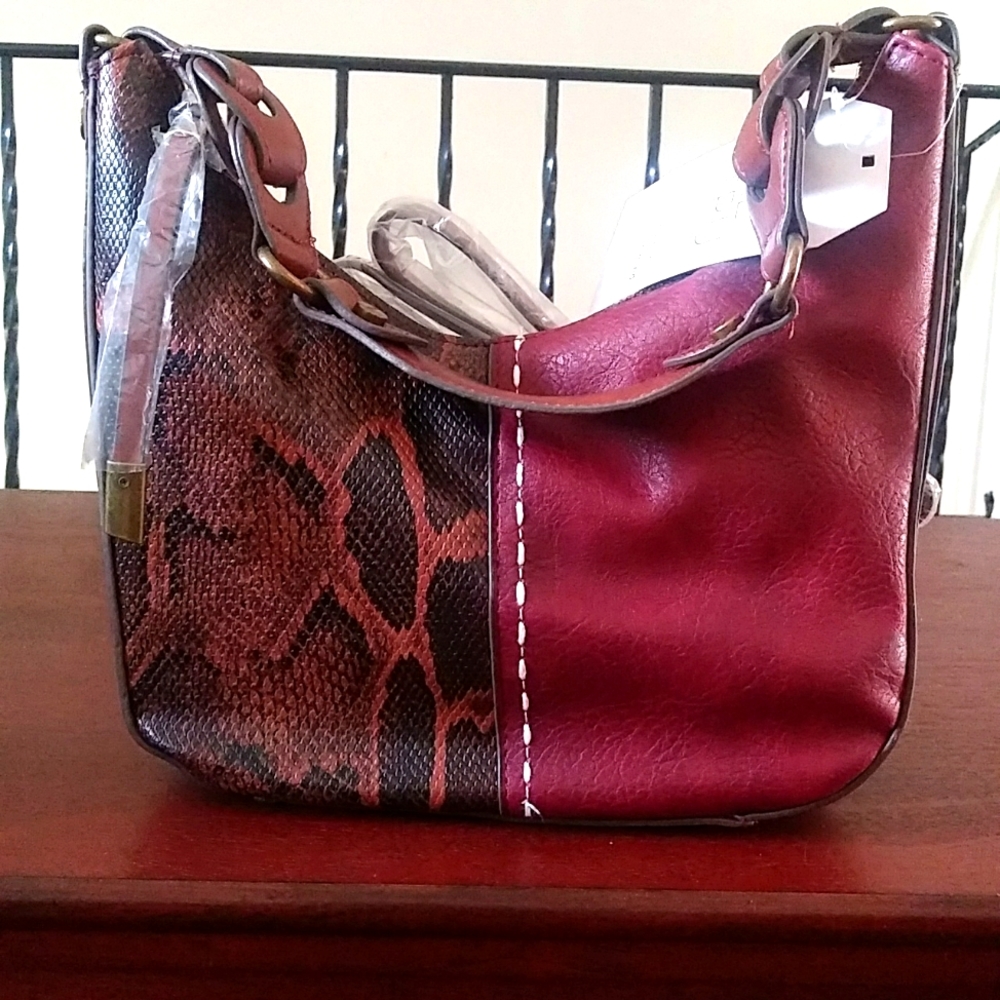 Time and Tru women Red/ Brown Alice Crossbody with reptiles print